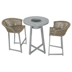 Conjunto Bistrô Champanheira Cinza Tampo Ripado e 2 Banquetas Reis Cor