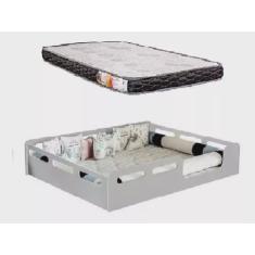 Cama Casal Montessoriana Camila 100% Mdf + Colchão Casal 188x138x12 cm -Cinza -Lancamento