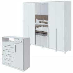 Conjunto de Guarda-roupa 6 Portas com Espelho e Pés Imperatore com Côm