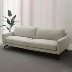 Sofá Decorativo Thalia 3 Lugares Sala De Estar 240cm Pés Em Aço Couro Bege G88 - Gran Belo