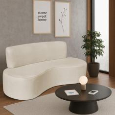 Sofá Curvo 3 Lugares Amsterdã 180cm Bouclé - Amarena Móveis, Bege