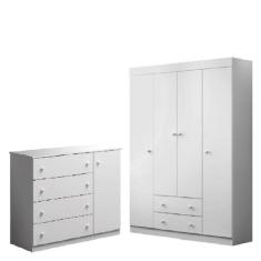 Guarda Roupa 04 Portas E Cômoda 100% Mdf Elisa  - Phoenix Baby, Branco