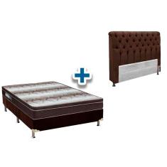 Cama Box Queen CRC + Colchão Ortopédico Ortobom + Cabeceira Imperatriz Suede Marrom Chocolate