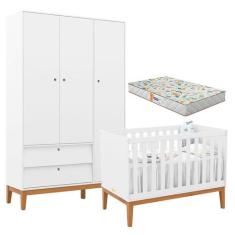 Berço Americano e Guarda Roupa Unique 3 Portas Branco Soft Eco Wood co