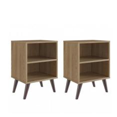 Kit 2 Mesas de Cabeceira Retrô com Prateleira Oak - Completa Móveis