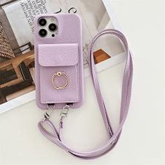 Carteira com Alça de Pescoço Transversal Capa de Telefone Cartão para iPhone 14 13 12 11 Pro Max Mini X XS XR 7 8 Plus Capa de Couro, Grama Roxo, Para iPhone XR