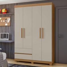 Guarda-Roupa 4 Portas 2 Gavetas Zeus com Pés Amêndoa Clean/Off White