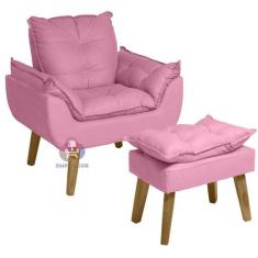 Poltrona/Cadeira Decorativa E Puff Glamour Rosê Com Pés Quadrado - Smf
