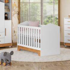 Berço Mini Cama 100% MDF Duda Quarto de Bebê Branco/Amadeirado