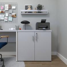 Armário Baixo com 2 Portas para Escritório / Home Office Branco/Cinza Cristal