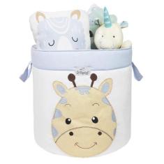 Cesto Organizador De Brinquedos Bordado Girafa Azul - Tropical Baby