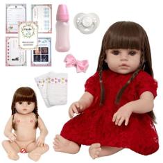Boneca Reborn Menina Cabelo Longo Com Mamadeira Vários Itens - Cegonha