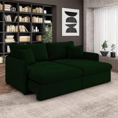 Sofá Reclinável E Retrátil Gandalf Bipartido 194cm Caixa Zero Com Almofadas Veludo Verde G33 - Gran