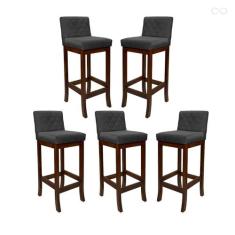 Kit 5 Banquetas Alta para Bancada de Cozinha Tóquio Madeira Maciça Mat