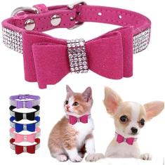 Coleiras de cachorro pequenas para cadelas, lindo cristal de strass brilhante com gravata borboleta com glitter diamante gravata borboleta para filhotes de cachorro PP pequeno médio animal de
