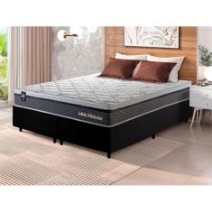Conjunto Cama Box Preto c/ Molas Ensacadas Benton Cinza Queen 158x198x71
