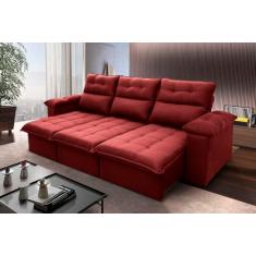 Sofá Retrátil Reclinável Verona 2.30m Suede Velut Vermelho Molas no Assento - King House