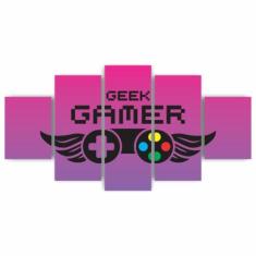 Kit Quadros Decorativos Mdf Gamer Geek Controle Roxa - X4adesivos