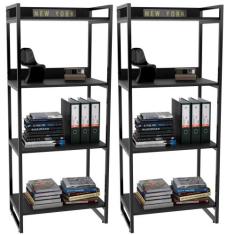 Kit 02 Estantes 4 Prateleiras Escritório Estilo Industrial Form C01 14