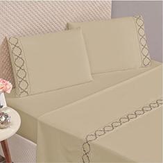 Lençol Casal Padrão Micropercal Pryme 4 Peças 300 fios - Cáqui