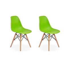 Conjunto 2 Cadeiras Charles Eames Eiffel Wood Base Madeira - Verde