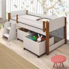 Cama Naty Branco/Mel Com 2 Nichos E Escadinha Com Colchão