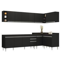 Armário De Cozinha Modulado De Canto 7 Peças Cp34 Balcão Sem Tampo Preto - Lumil