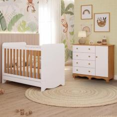 Quarto de Bebê Completo Berço Americano Ben 3 em 1 Cômoda 1 Porta 4 Ga
