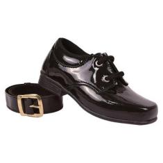 Sapato Social Infantil Menino Cadarço Preto Verniz com Cinto-Masculino