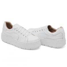 Tênis Dk Uze Shoes Casual em Couro com Detalhe Lateral e Sola Plataforma Leve Feminino-Feminino