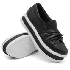 Tênis Slip On Feminino Casual Nó Frontal e Sola Borracha Alta Flat Mulher Fashion-Feminino