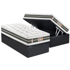 Cama Box Baú Solteiro: Colchão Molas Bonnel Castor Silver Star Air Double Face + Base CRC Suede Gray(88x188)
