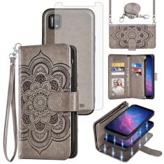 Asuwish Capa de telefone para Cloud Mobile Stratus C7 carteira com zíper magnético destacável com protetor de tela de vidro temperado alça transversal mandala flor porta-cartão C_7 C 7 mulheres homens