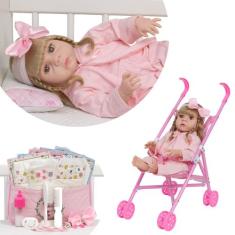 Bebê Reborn Abigail Completa Com Carrinho Vários Acessórios - Cegonha 