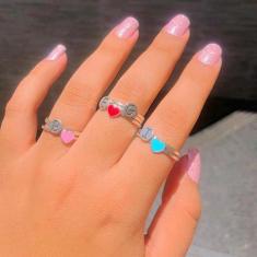 Anel de Prata Fio Coração Rosa - Sal do Mar, 21, Prata