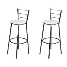 Jogo 2 Banqueta Alta Para Cozinha Epoxi Craqueada Assento Estofado - L