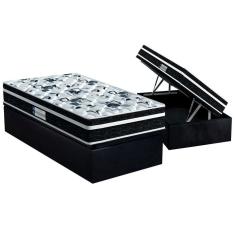 Cama Box Baú Solteiro: Colchão Espuma Probel D28 / EP ProDormir Advanced Tech1000 Plus + Base CRC Suede Gray(88x188)