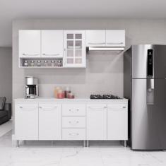 Armário de Cozinha Modulada Compacta Fidelitá Viena 4 Peças 190cm 9 Portas 3 Gavetas Com Tampo Branco