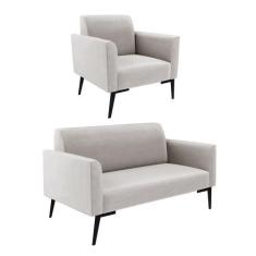 Sofá Namoradeira Com Poltrona Pés Villach Marisa Veludo Cinza D03 - D'