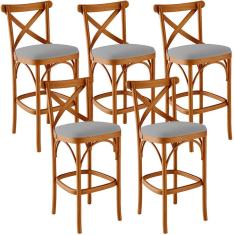 Kit 05 Banquetas Altas Cozinha Bancada Bar Sala de Jantar Estofada Ávila L02 Suede Cinza - Lyam