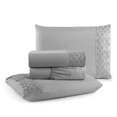 Jogo de Lençol Queen 4 Peças Napoli Percal 300 Fios Lese Bordado Inglê