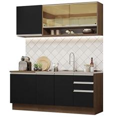 Cozinha Completa Madesa Glamy 180006 com Armário e Balcão (sem Tampo e Pia) - Rustic/preto