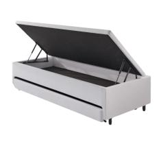 Bicama Box Com Baú Solteirão 96x203 com Colchão Auxiliar Courino Linho Branco