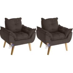 Kit 02 Poltrona/Cadeira Decorativa Glamour Opala Marrom Smf Decor
