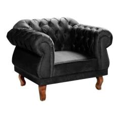 Poltrona Chesterfield Elisabeth Capitonê Decorativa Suede Preto barbea