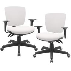 Kit 02 Cadeiras De Escritório Executiva Office Giratória Preto Baixa Flexi P03 Vinil Branco - Lyam