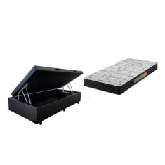 Cama Box Baú Solteiro Sono Suede Preto + Colchão Solteiro Sono Espuma D23 Com eps 16x88x188