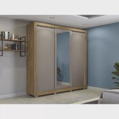 Guarda-roupa 3 Portas de Correr e 2 Gavetas com Pés e Espelho