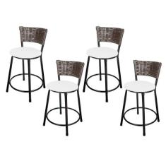 Jogo 4 Banqueta Baixa Para Cozinha Hawai Café Assento Branco - Lamar D