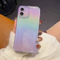 Capa de telefone de silicone arco-íris macio para iPhone 11 12 13 14 Pro Max X Xs Max XR Tampa traseira transparente, roxa, para iPhone 13